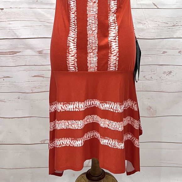 NWT Bcbg Maxazria Coral Tie Dye Striped Cross Neck Halter Asymmetrical Hem Dress - Picture 11 of 13